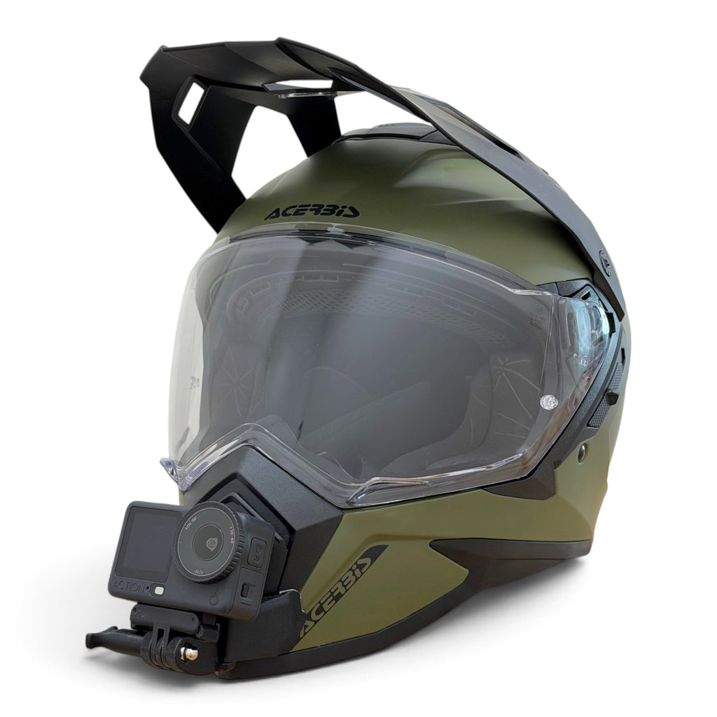 Casco ACERBIS ASSAULT con soporte de mentonera RiderMounts y cámara de acción montada