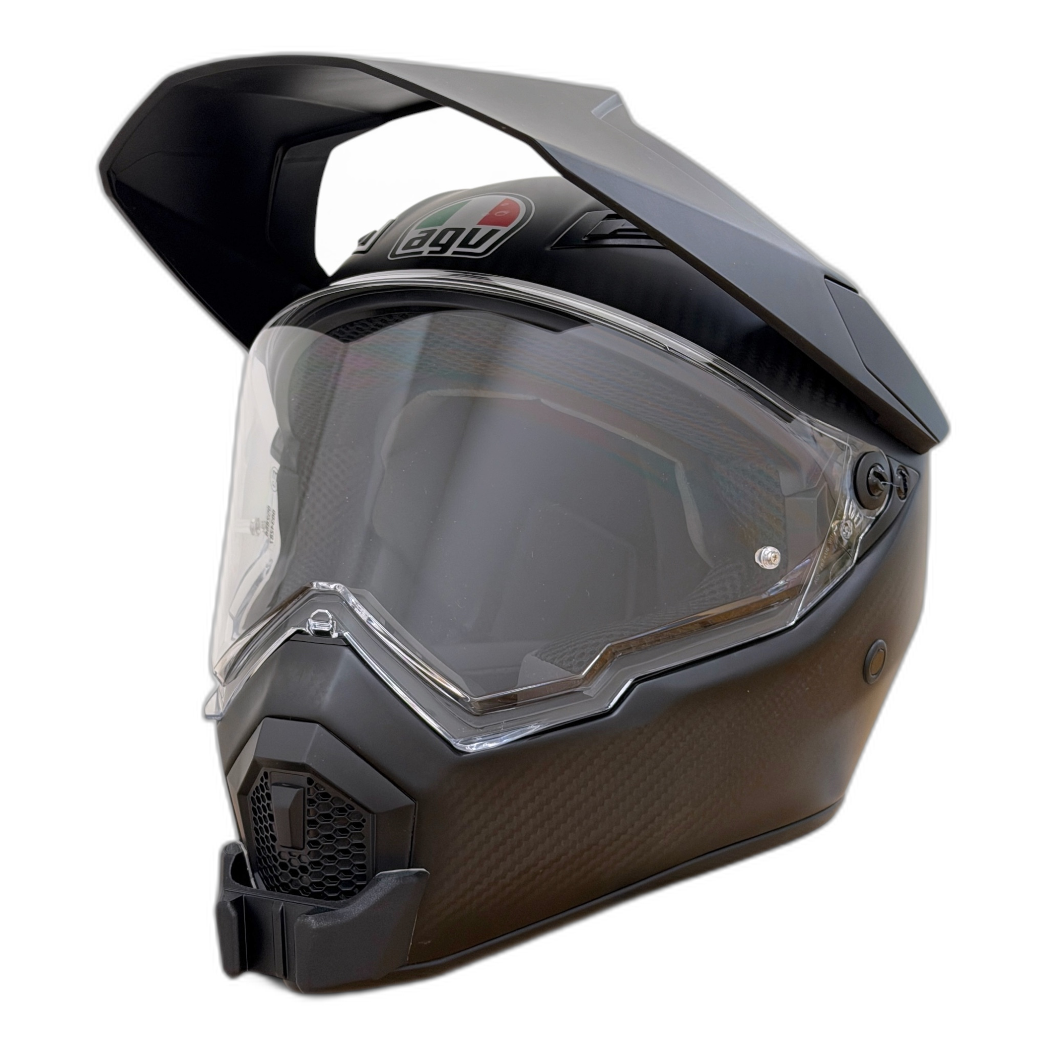 Casco AGV AX-9 con el soporte de mentonera RiderMounts instalado