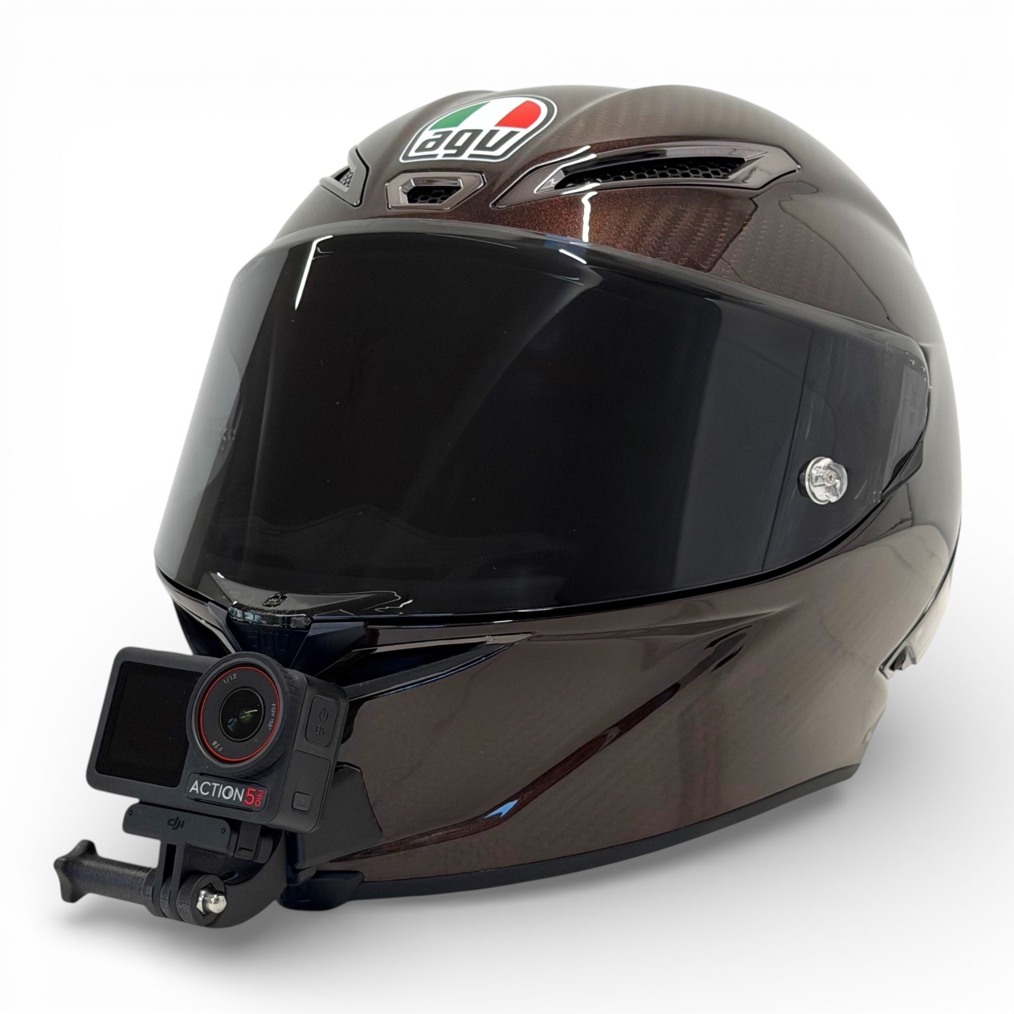 Casco AGV CORSA S con soporte de mentonera RiderMounts y cámara de acción montada