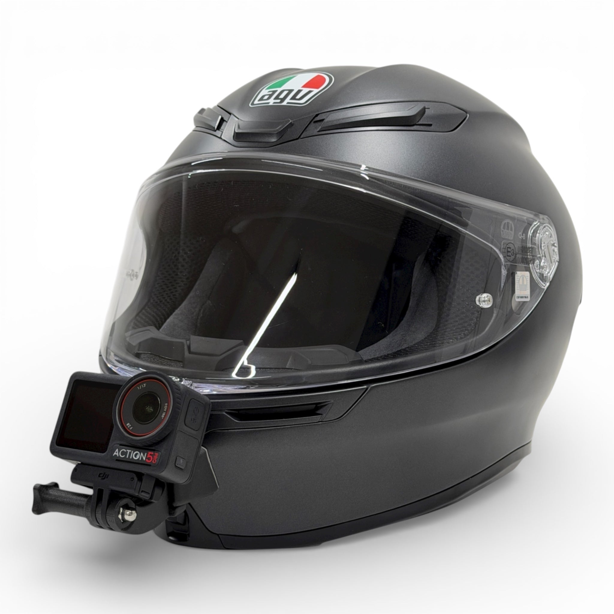 Casco AGV K6 S con soporte de mentonera RiderMounts y cámara de acción montada