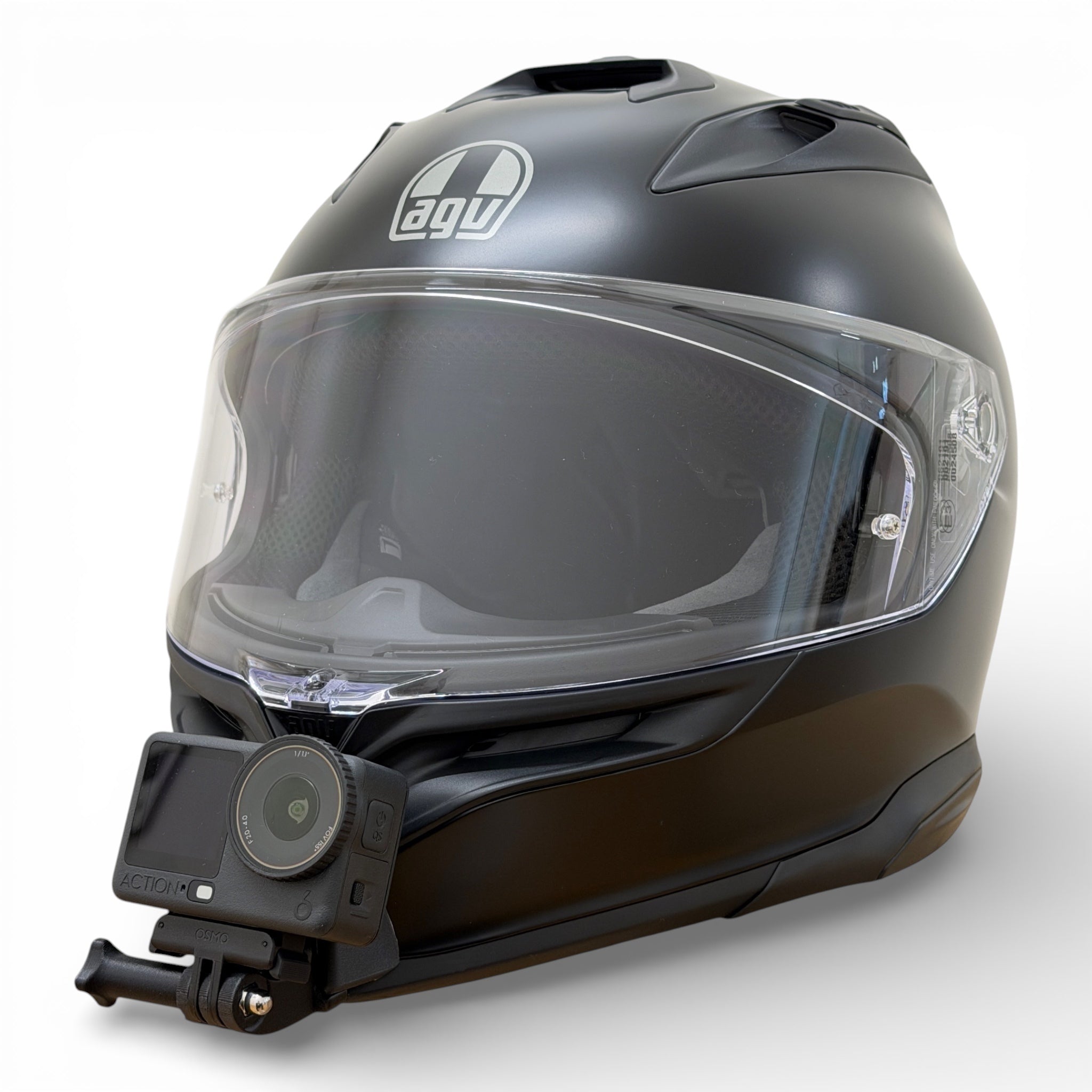 Casco AGV K7 con soporte de mentonera RiderMounts y cámara de acción montada