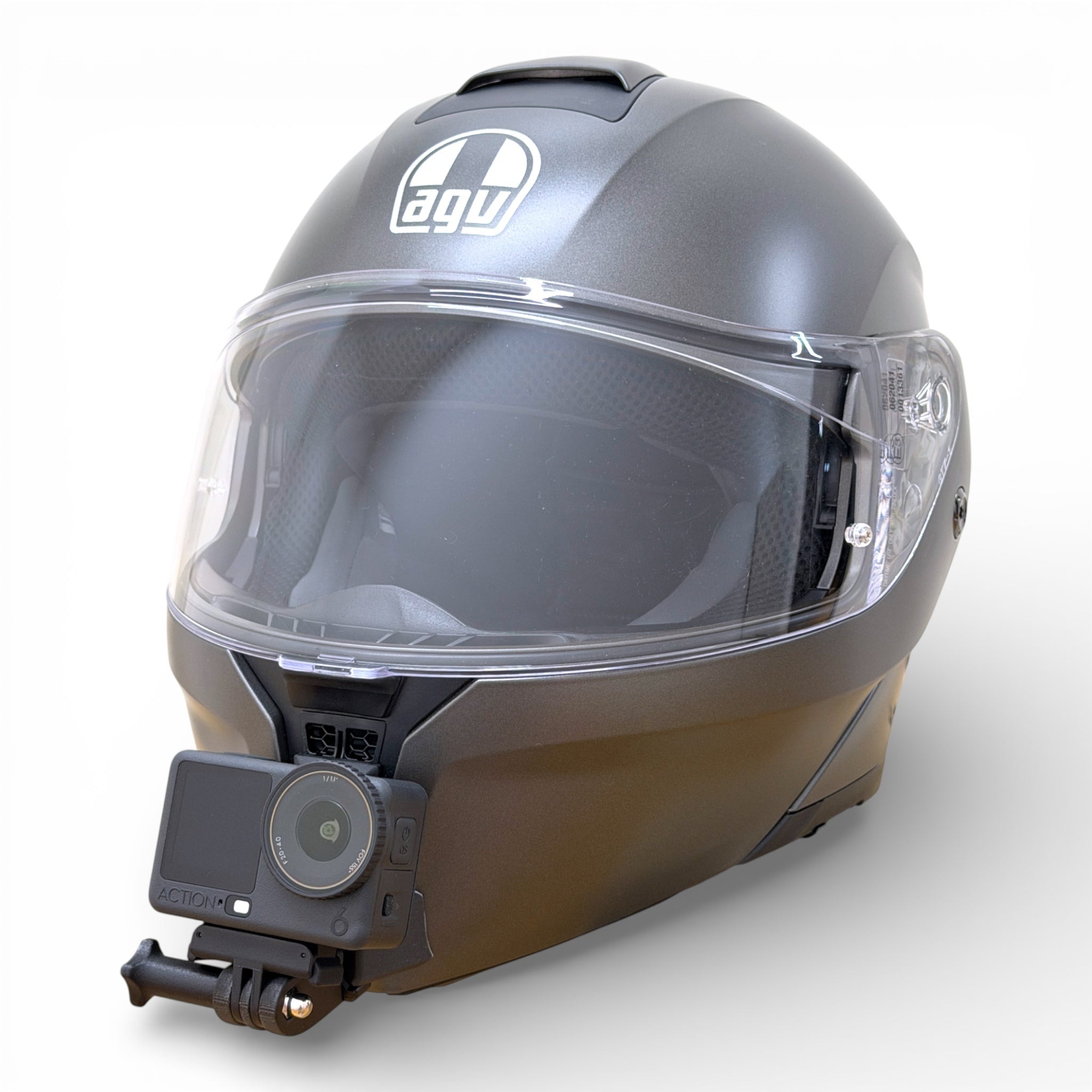 Casco AGV STREETMODULAR con soporte de mentonera RiderMounts y cámara de acción montada