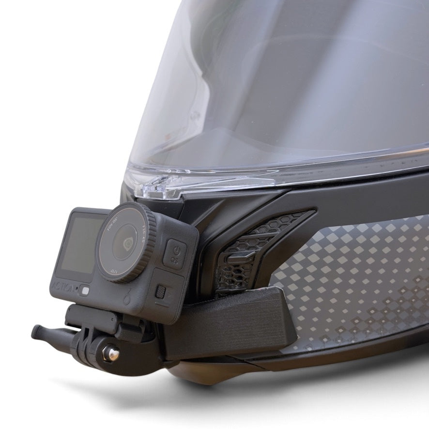 Soporte de mentonera RiderMounts en el casco AGV TOURMODULAR visto desde otro ángulo