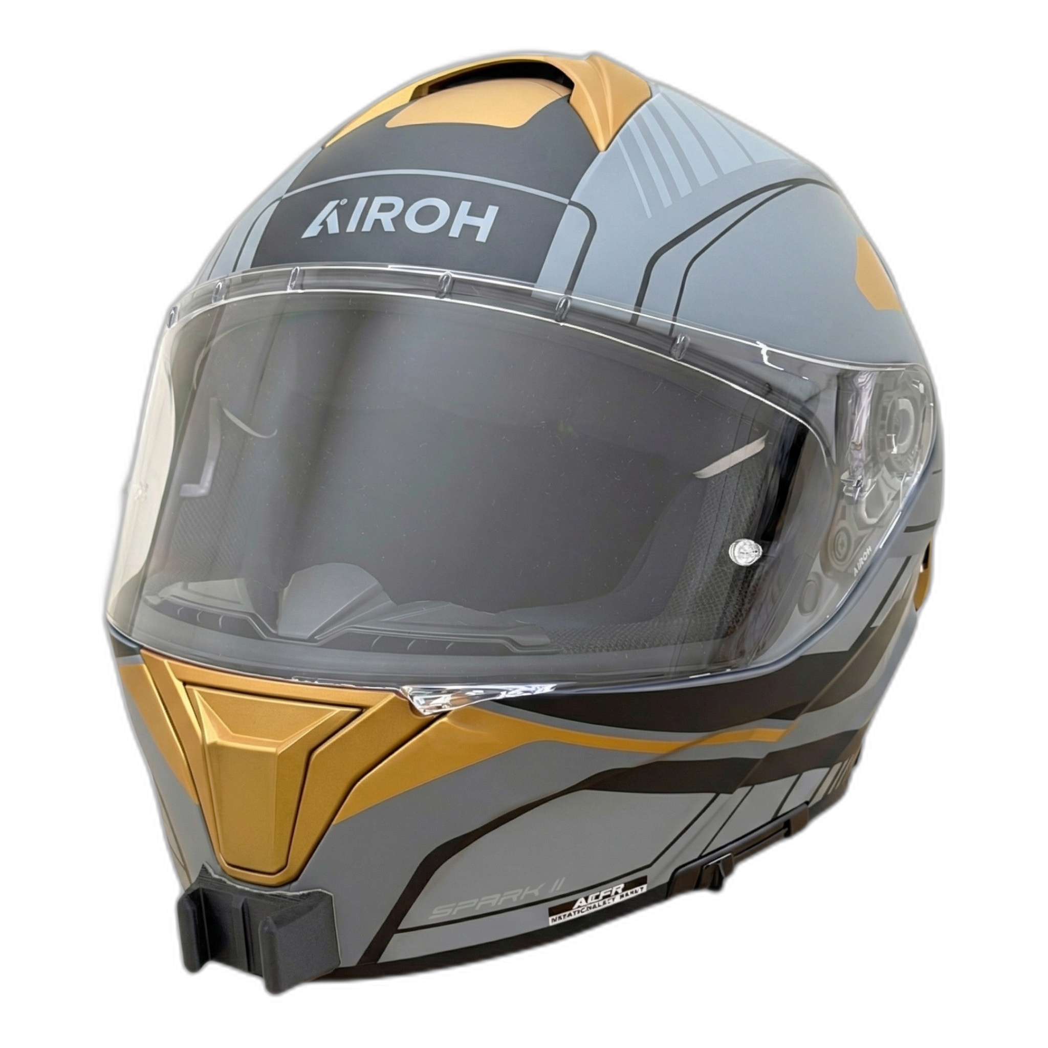 Casco AIROH SPARK 2 con el soporte de mentonera RiderMounts instalado