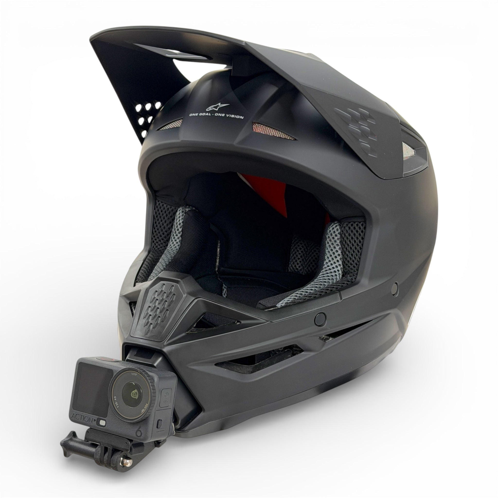 Casco ALPINESTARS SM3 con soporte de mentonera RiderMounts y cámara de acción montada
