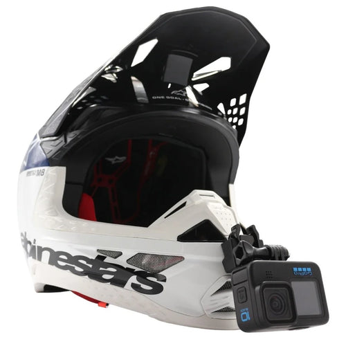 Casco ALPINESTARS SUPERTECH M8 (SM8) con soporte de mentonera RiderMounts y cámara de acción montada