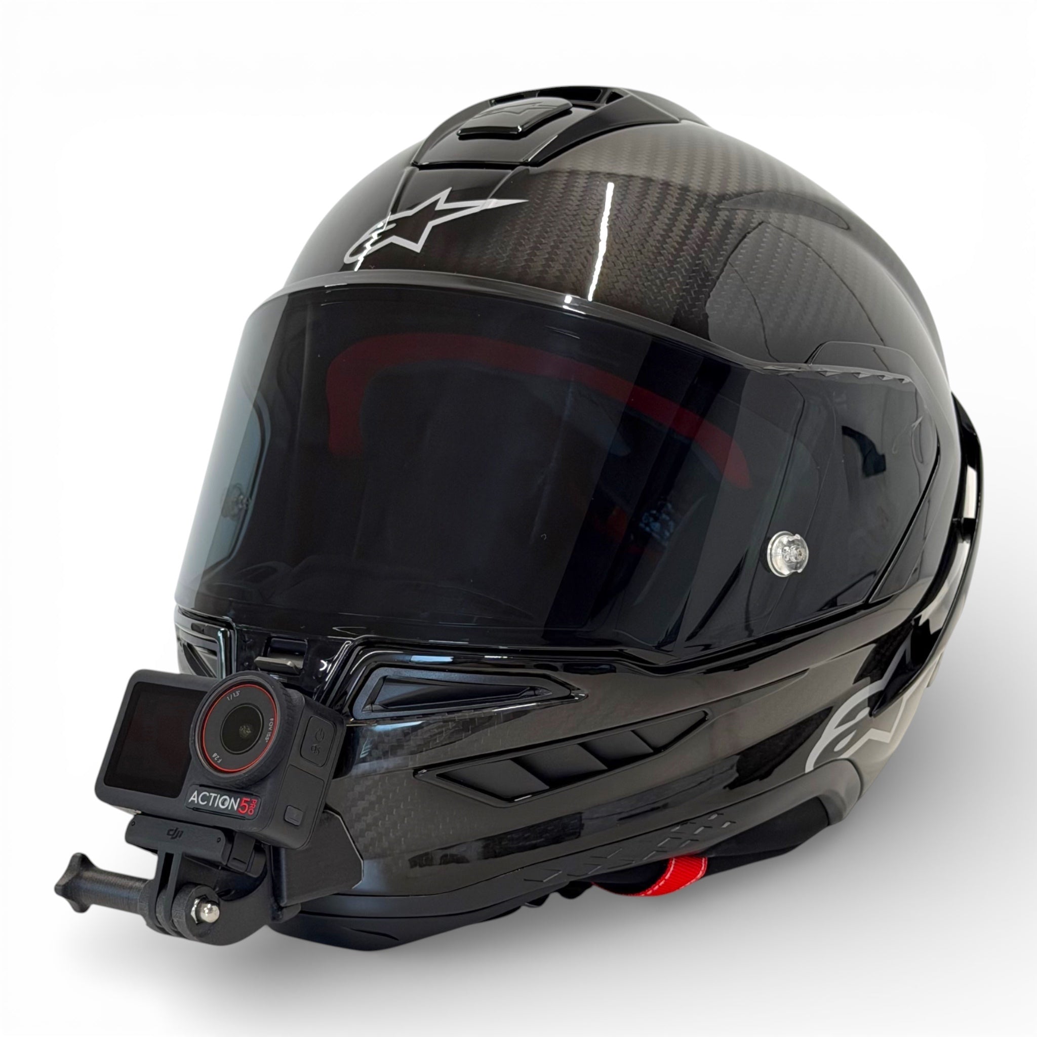 Casco ALPINESTARS SUPERTECH R10 con soporte de mentonera RiderMounts y cámara de acción montada