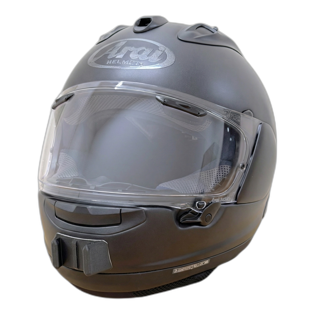 Casco ARAI RX-7V EVO con el soporte de mentonera RiderMounts instalado
