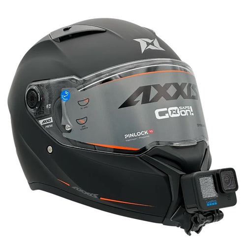 Casco AXXIS FENIX con soporte de mentonera RiderMounts y cámara de acción montada