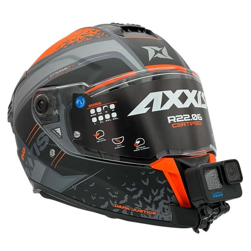 Casco AXXIS HAWK EVO SV con soporte de mentonera RiderMounts y cámara de acción montada