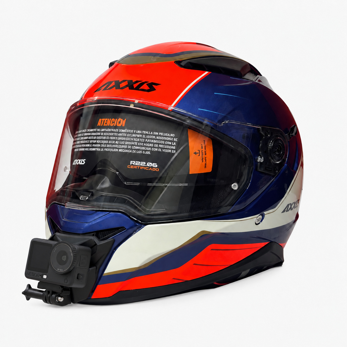Casco AXXIS PANTHER SV con soporte de mentonera RiderMounts y cámara de acción montada