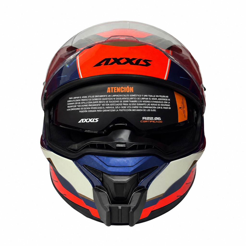 Vista frontal del casco AXXIS PANTHER SV con el soporte de mentonera RiderMounts montado
