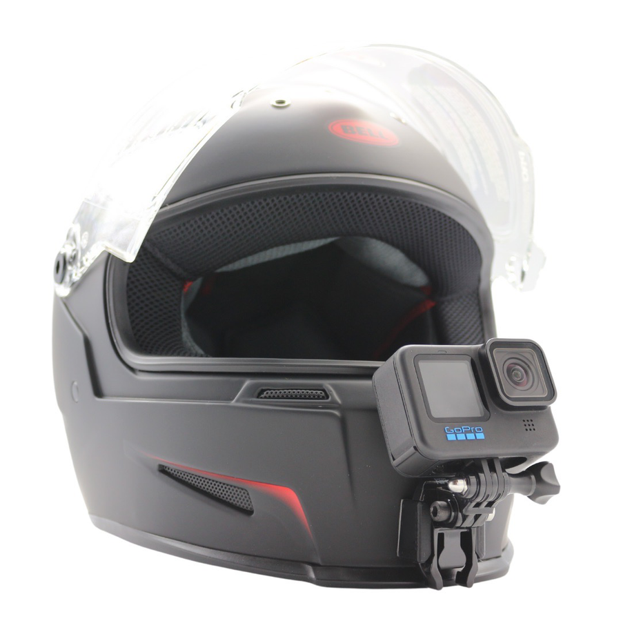 Casco BELL ELIMINATOR con soporte de mentonera RiderMounts y cámara de acción montada