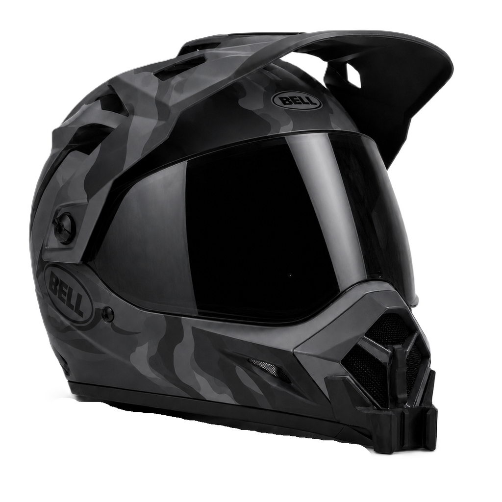 Casco BELL MX-9/MX-9 ADVENTURE con el soporte de mentonera RiderMounts instalado