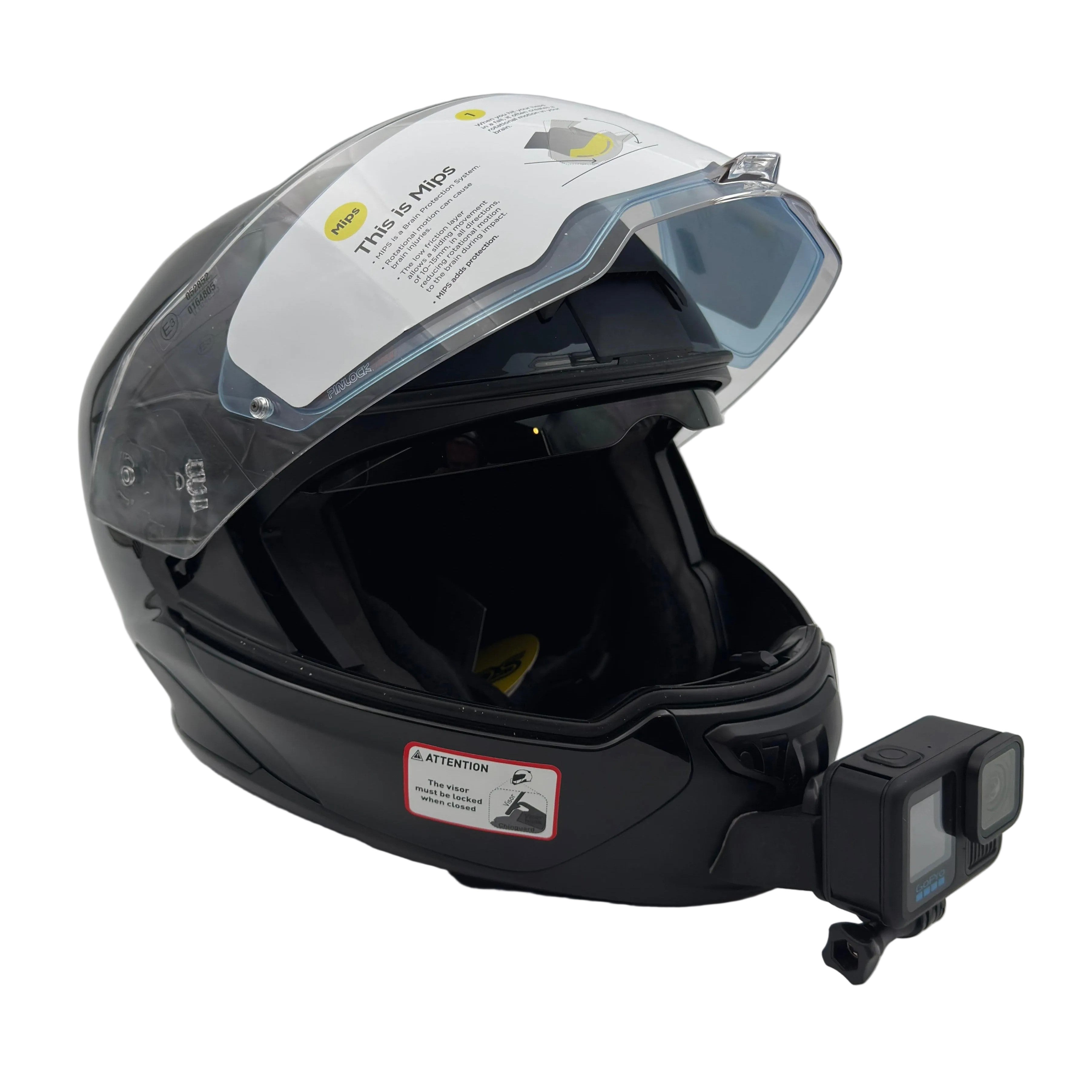 Casco BMW SYSTEM 7 con soporte de mentonera RiderMounts y cámara de acción montada