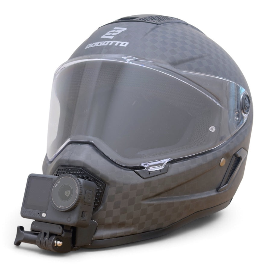 Casco BOGOTTO RAPTO con soporte de mentonera RiderMounts y cámara de acción montada
