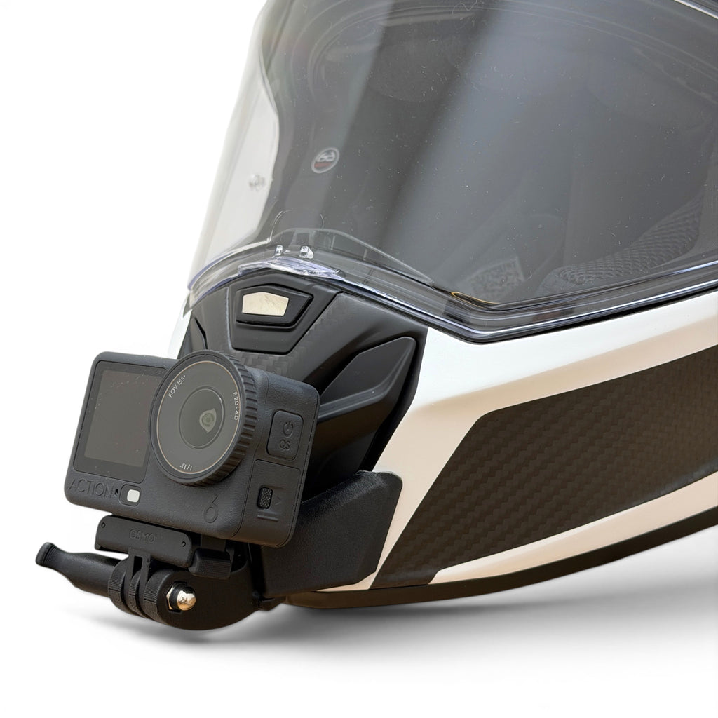Soporte de mentonera RiderMounts en el casco CABERG DRIFT EVO 2 visto desde otro ángulo
