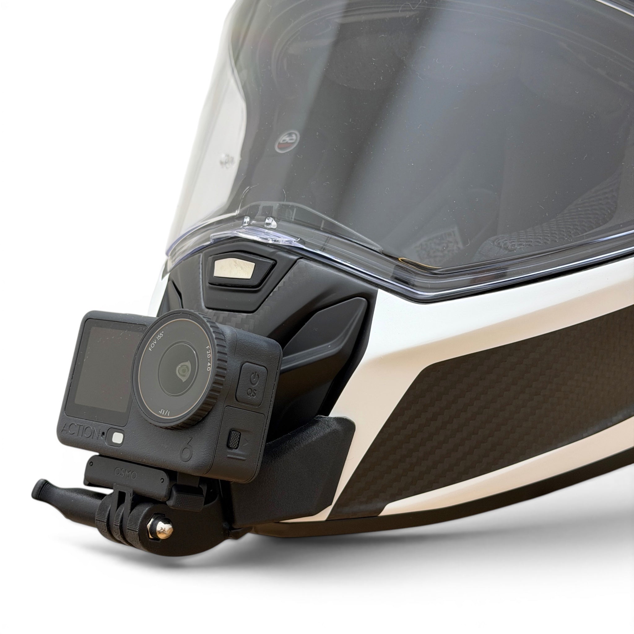 Soporte de mentonera RiderMounts en el casco CABERG DRIFT EVO 2 visto desde otro ángulo