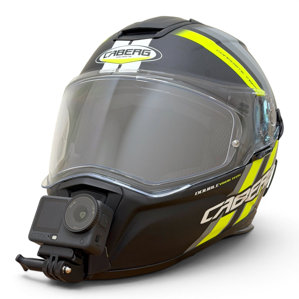 Casco CABERG DRIFT EVO con soporte de mentonera RiderMounts y cámara de acción montada