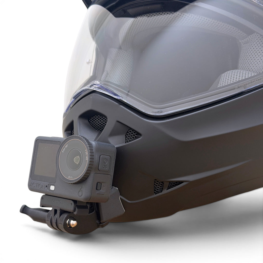 Soporte de mentonera RiderMounts en el casco CABERG TOURMAX X visto desde otro ángulo