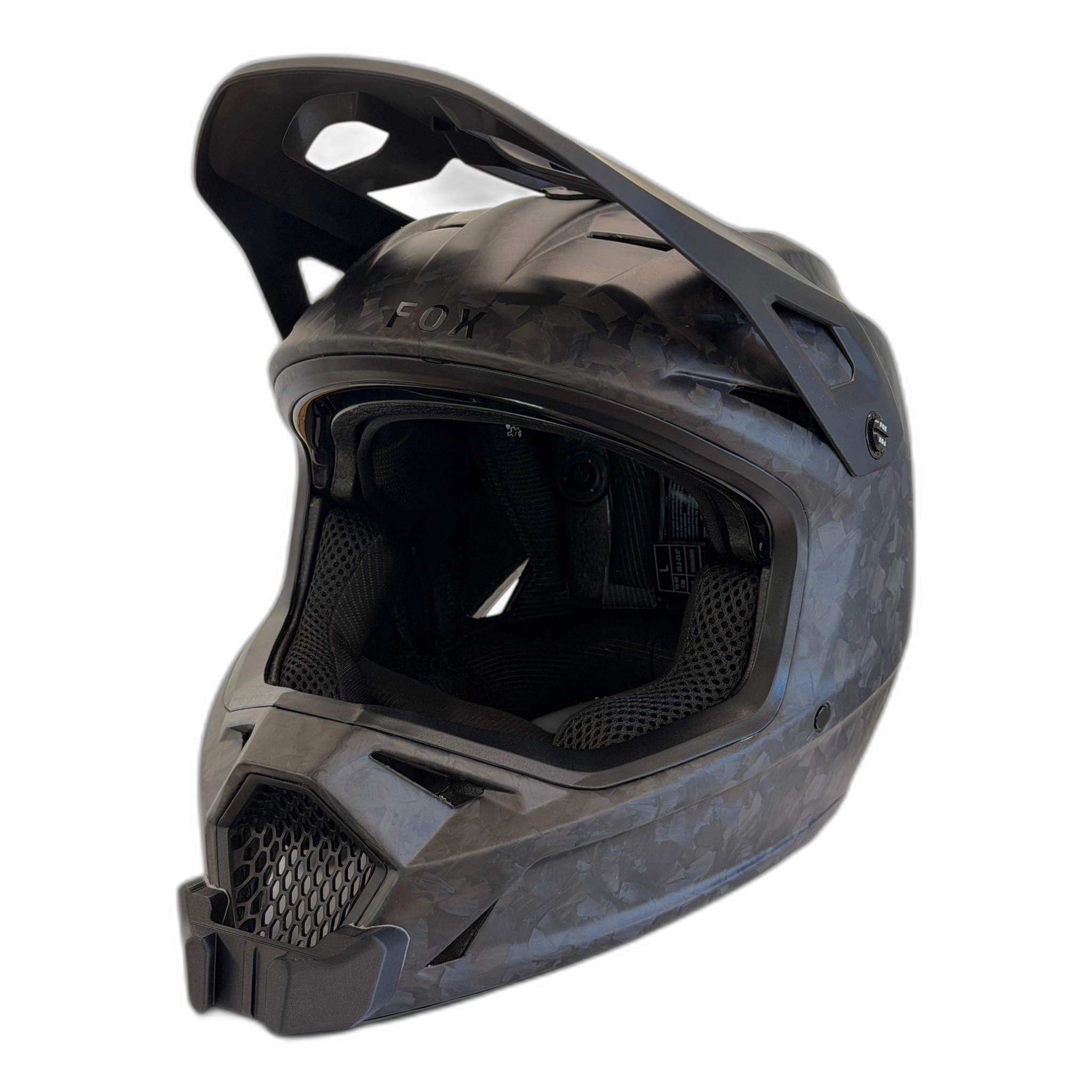 Casco FOX RAMPAGE RS con el soporte de mentonera RiderMounts instalado