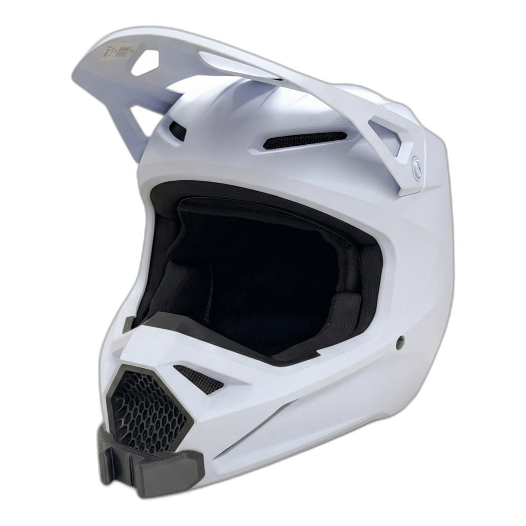 Casco FOX V1 con el soporte de mentonera RiderMounts instalado