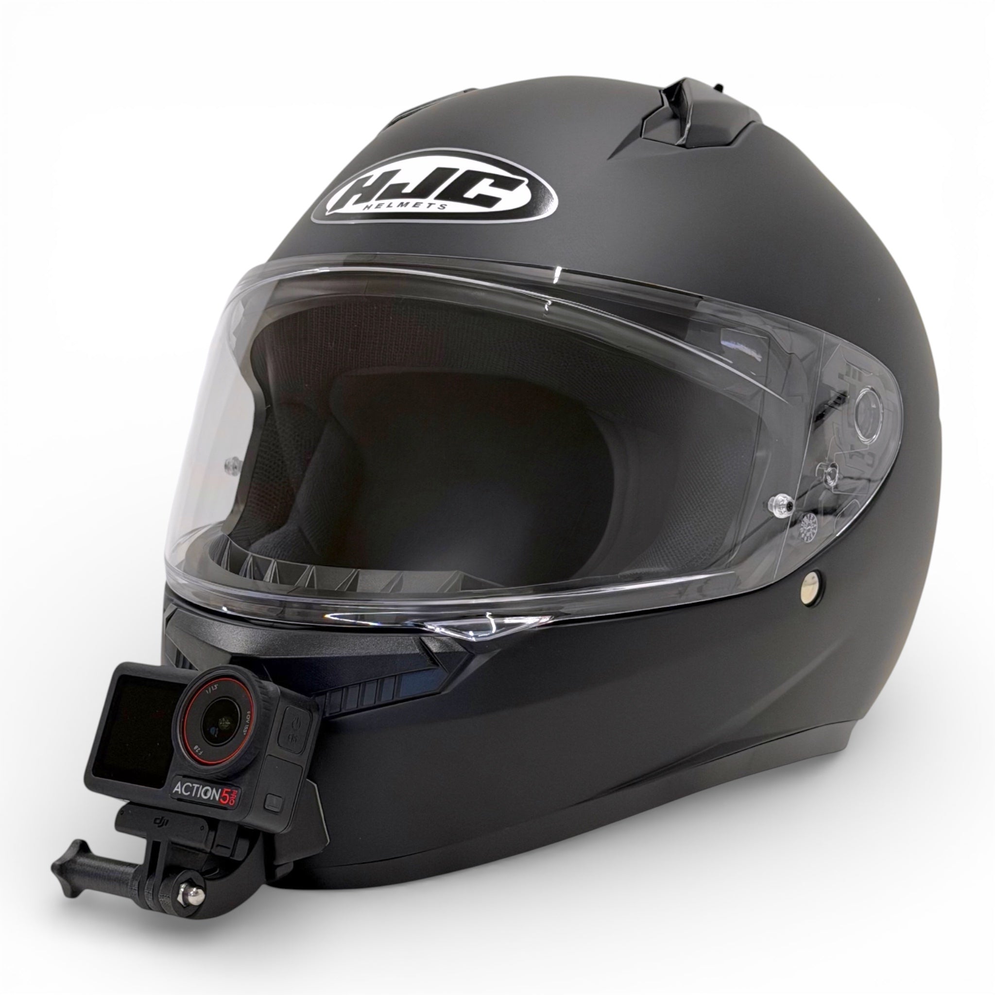 Casco HJC C10 con soporte de mentonera RiderMounts y cámara de acción montada
