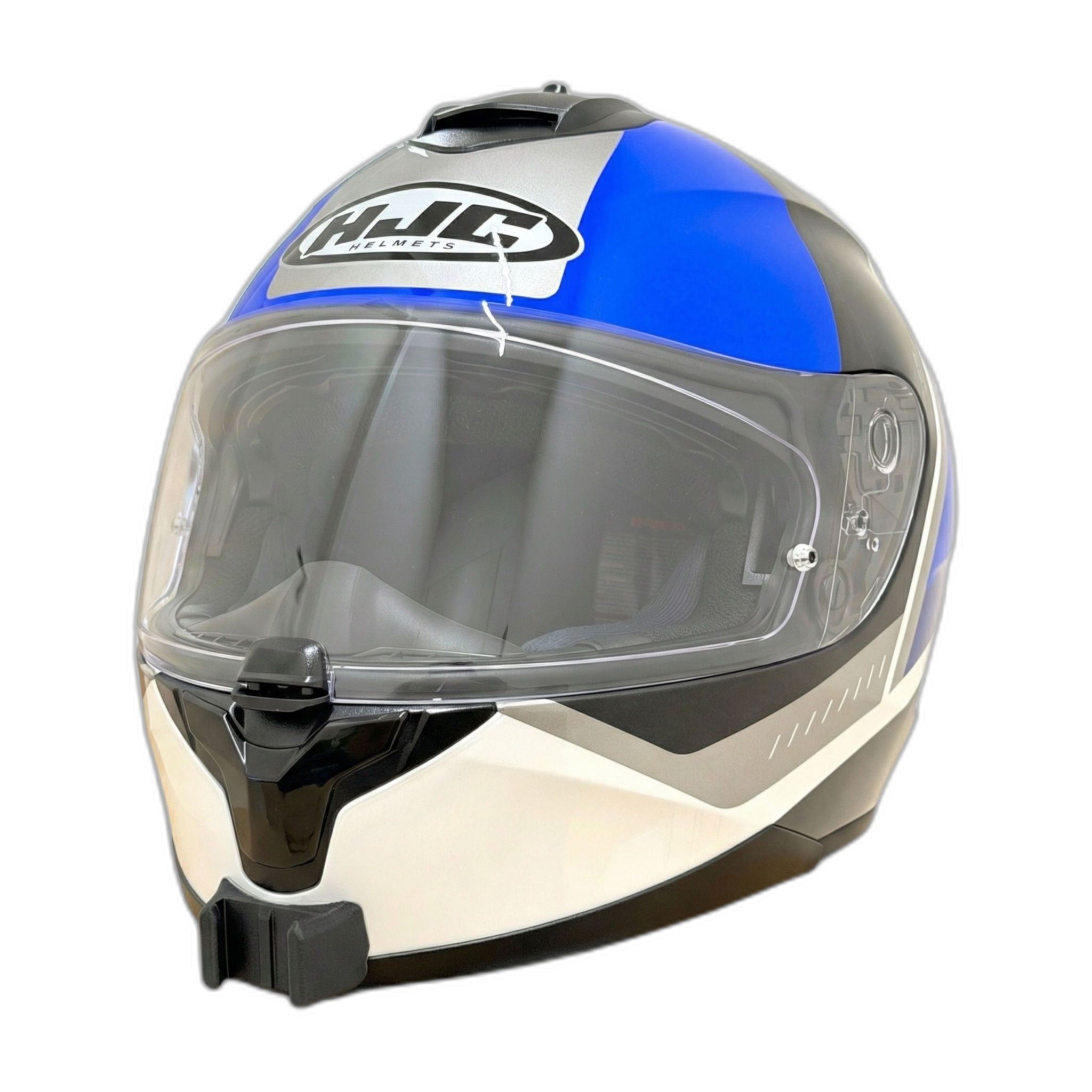 Casco HJC C70N con el soporte de mentonera RiderMounts instalado