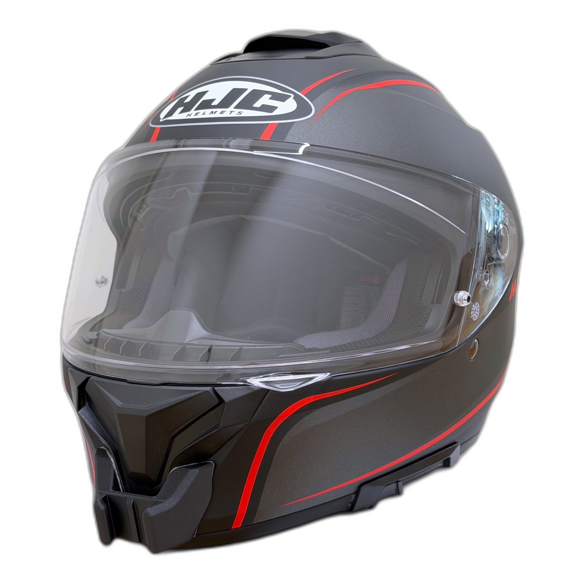 Casco HJC C71 con el soporte de mentonera RiderMounts instalado