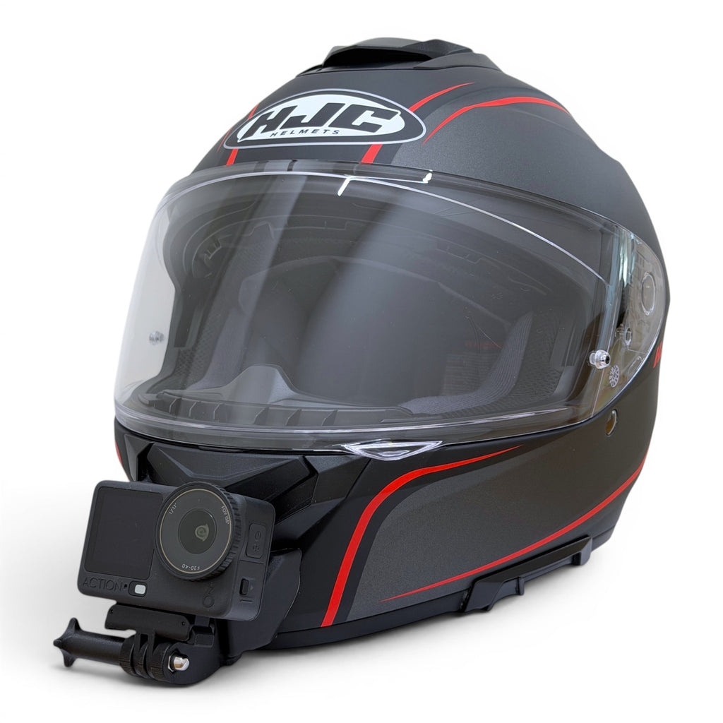 Casco HJC C71 con soporte de mentonera RiderMounts y cámara de acción montada