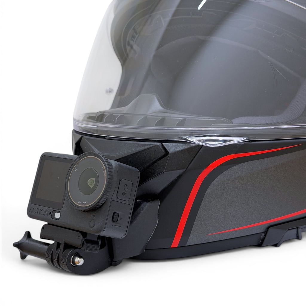 Soporte de mentonera RiderMounts en el casco HJC C71 visto desde otro ángulo