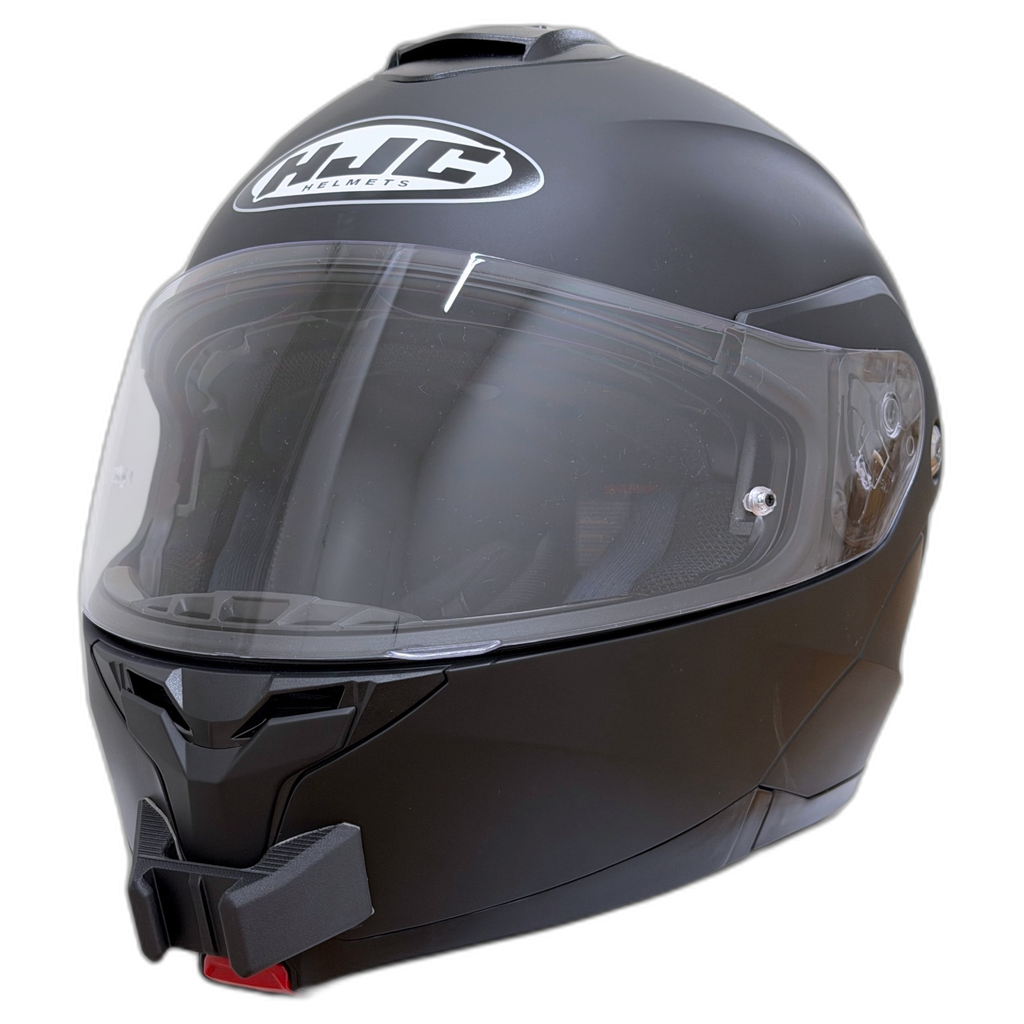 Casco HJC C91N con el soporte de mentonera RiderMounts instalado