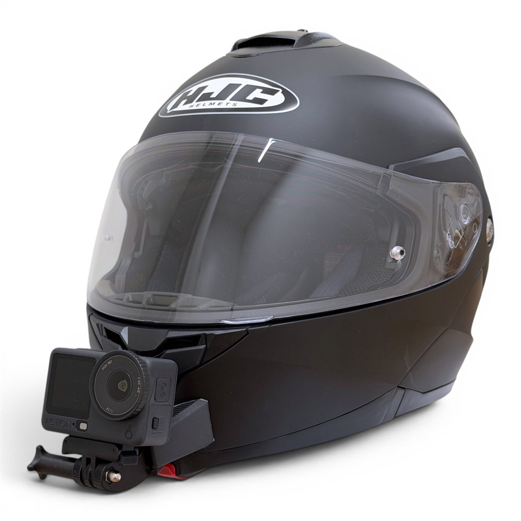 Casco HJC C91N con soporte de mentonera RiderMounts y cámara de acción montada