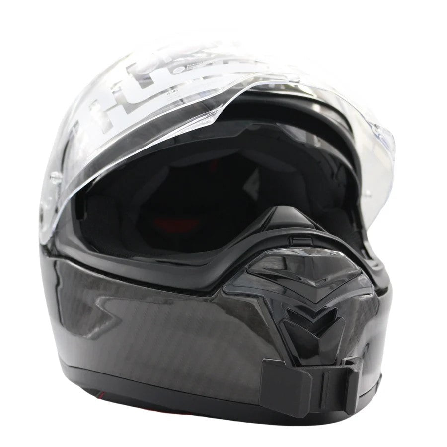 Casco HJC F70 con el soporte de mentonera RiderMounts instalado