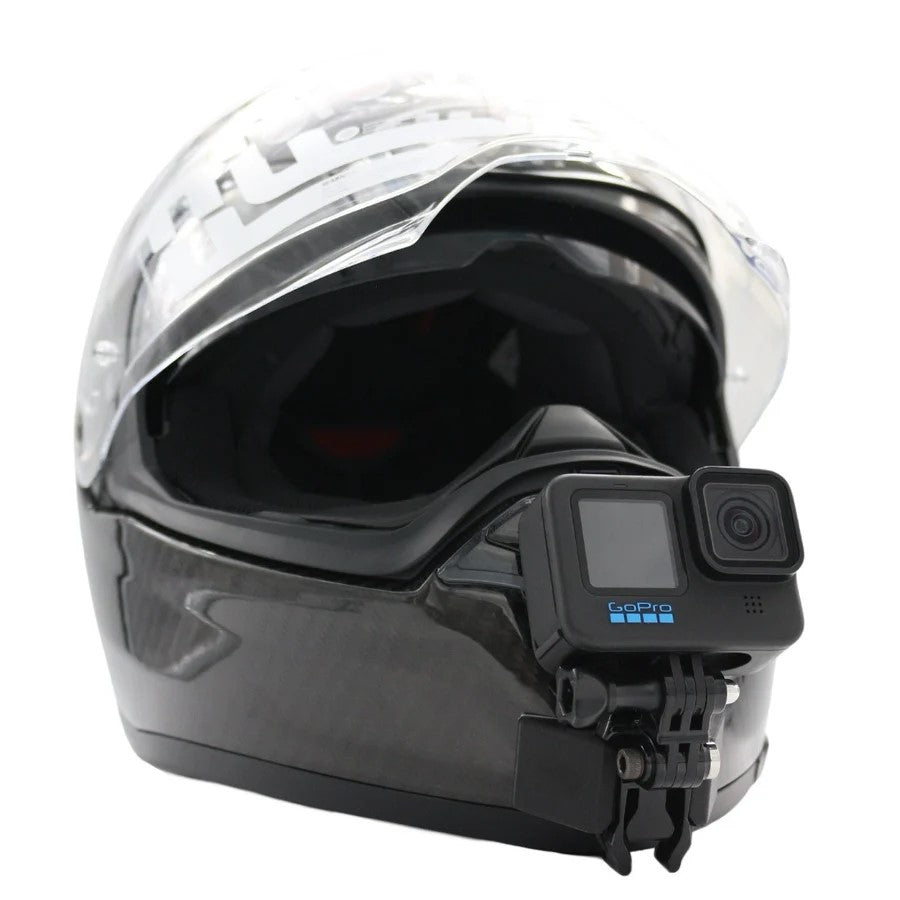 Casco HJC F70 con soporte de mentonera RiderMounts y cámara de acción montada