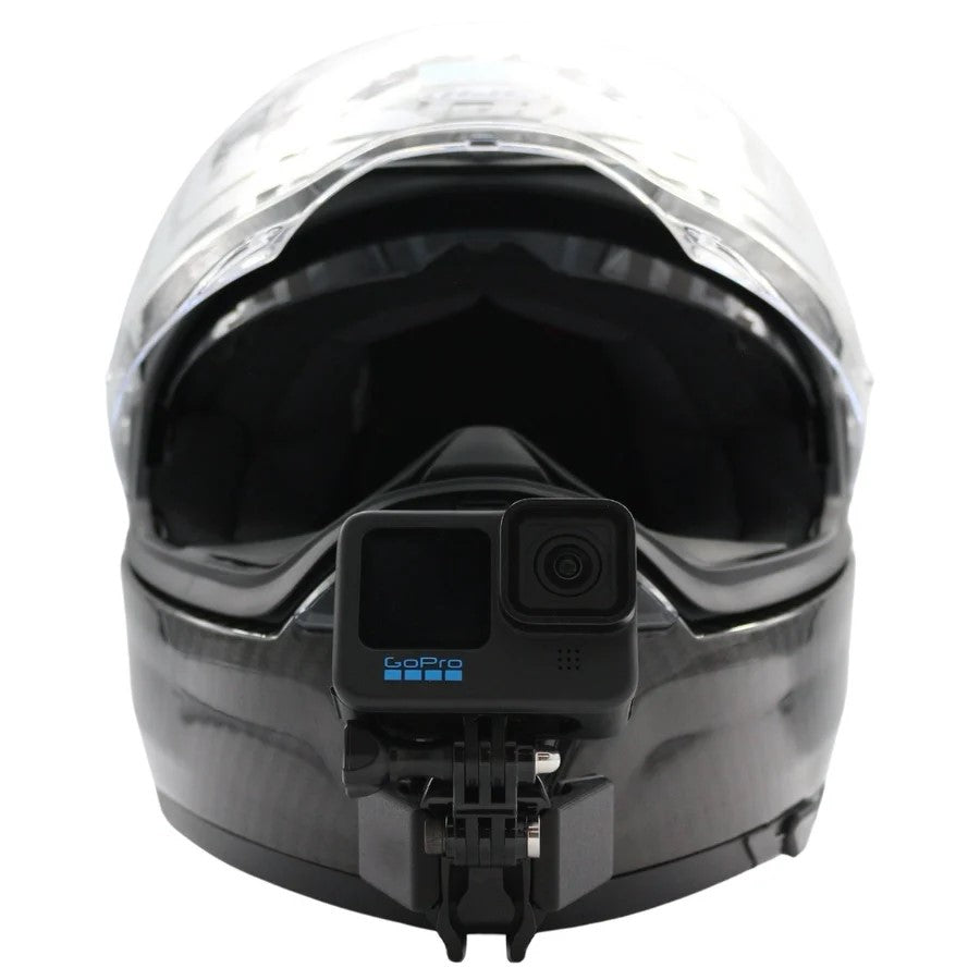 Soporte de mentonera RiderMounts en el casco HJC F70 visto desde otro ángulo