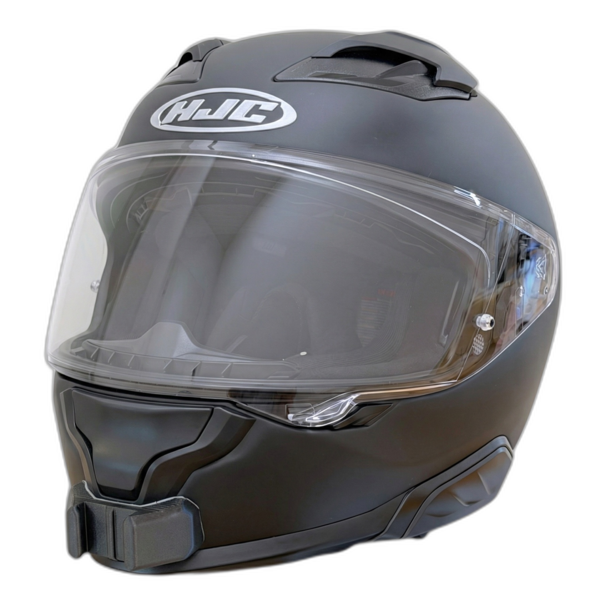 Casco HJC F71 con el soporte de mentonera RiderMounts instalado