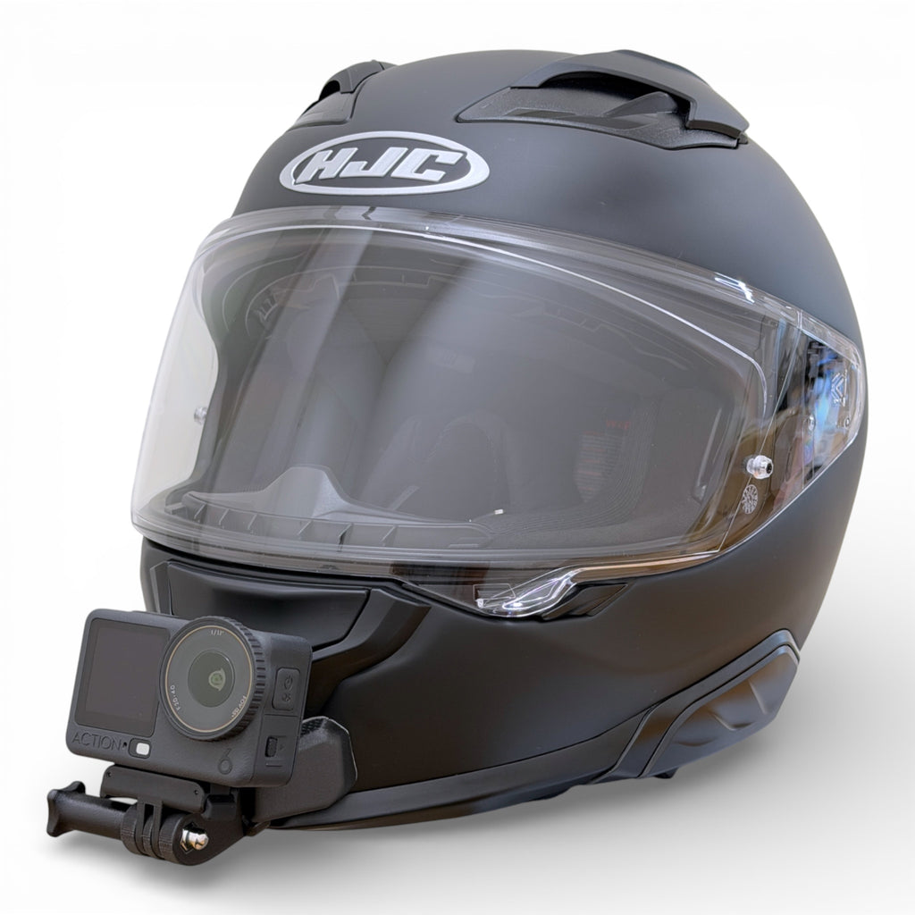 Casco HJC F71 con soporte de mentonera RiderMounts y cámara de acción montada