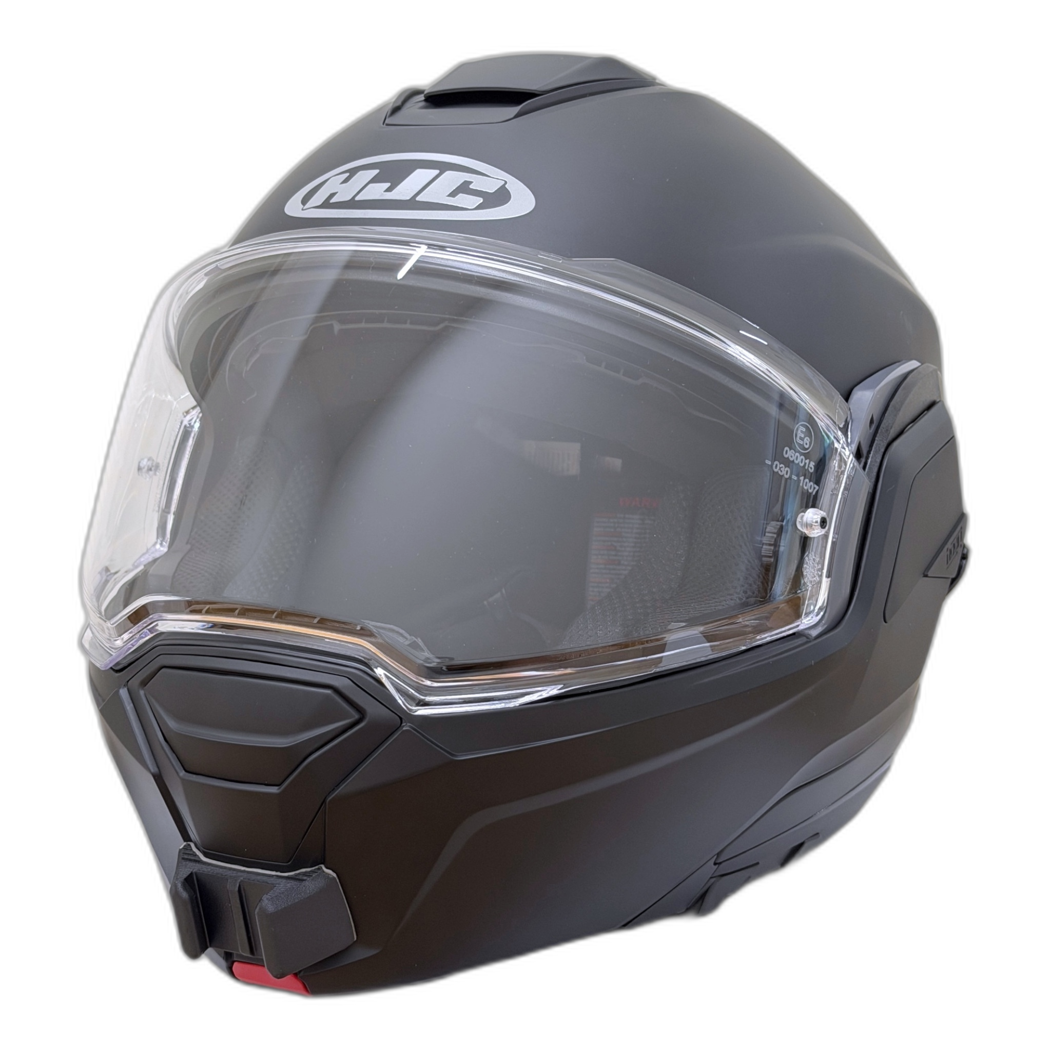 Casco HJC I100 con el soporte de mentonera RiderMounts instalado