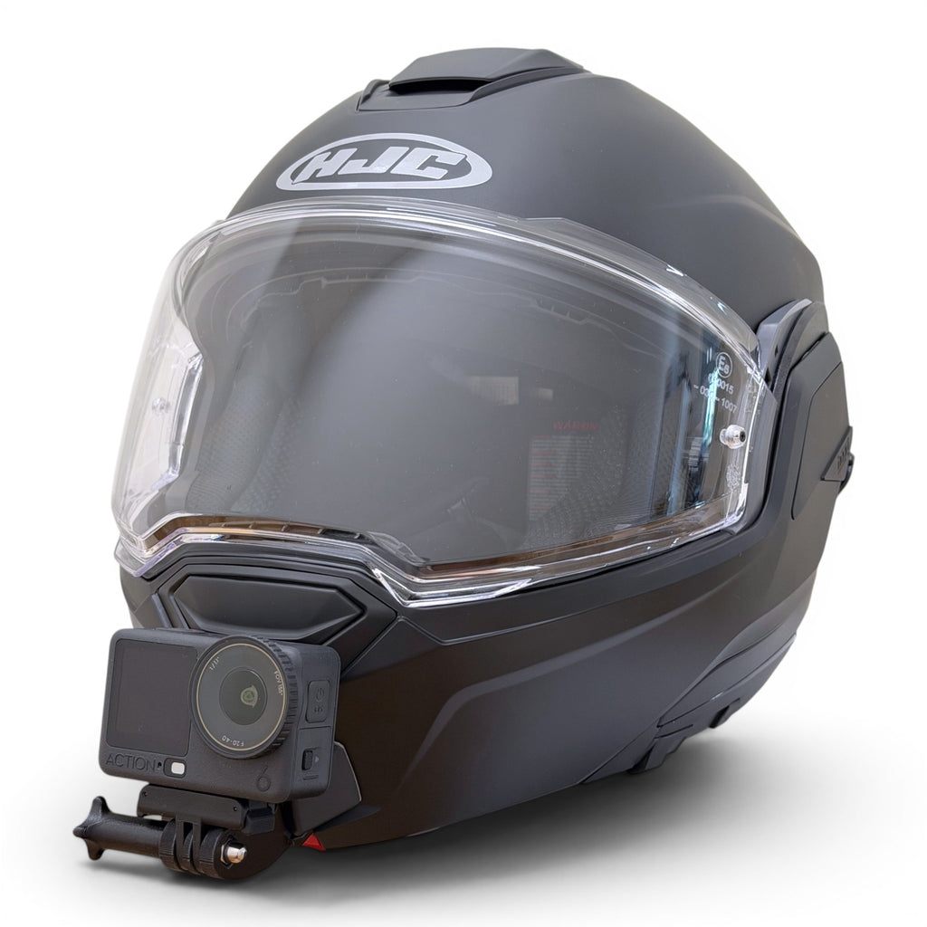 Casco HJC I100 con soporte de mentonera RiderMounts y cámara de acción montada