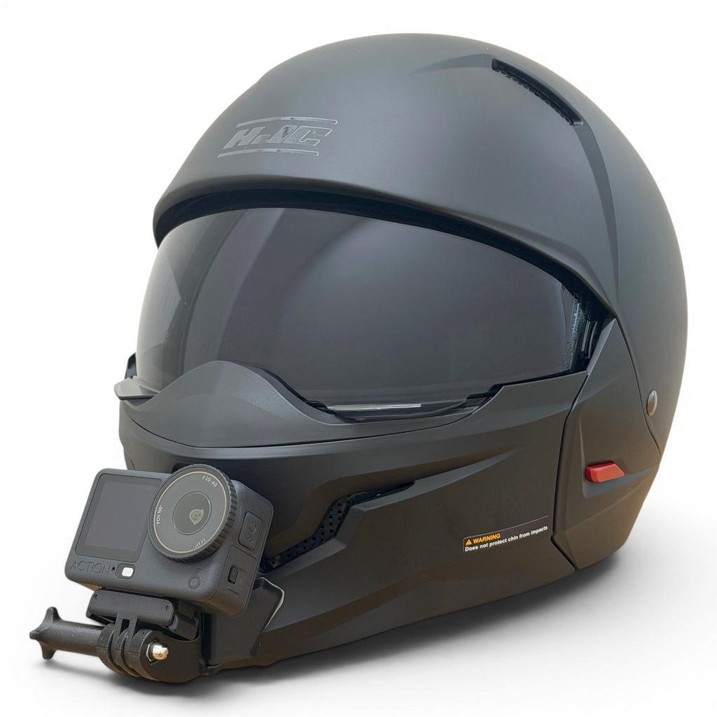 Casco HJC I20N con soporte de mentonera RiderMounts y cámara de acción montada