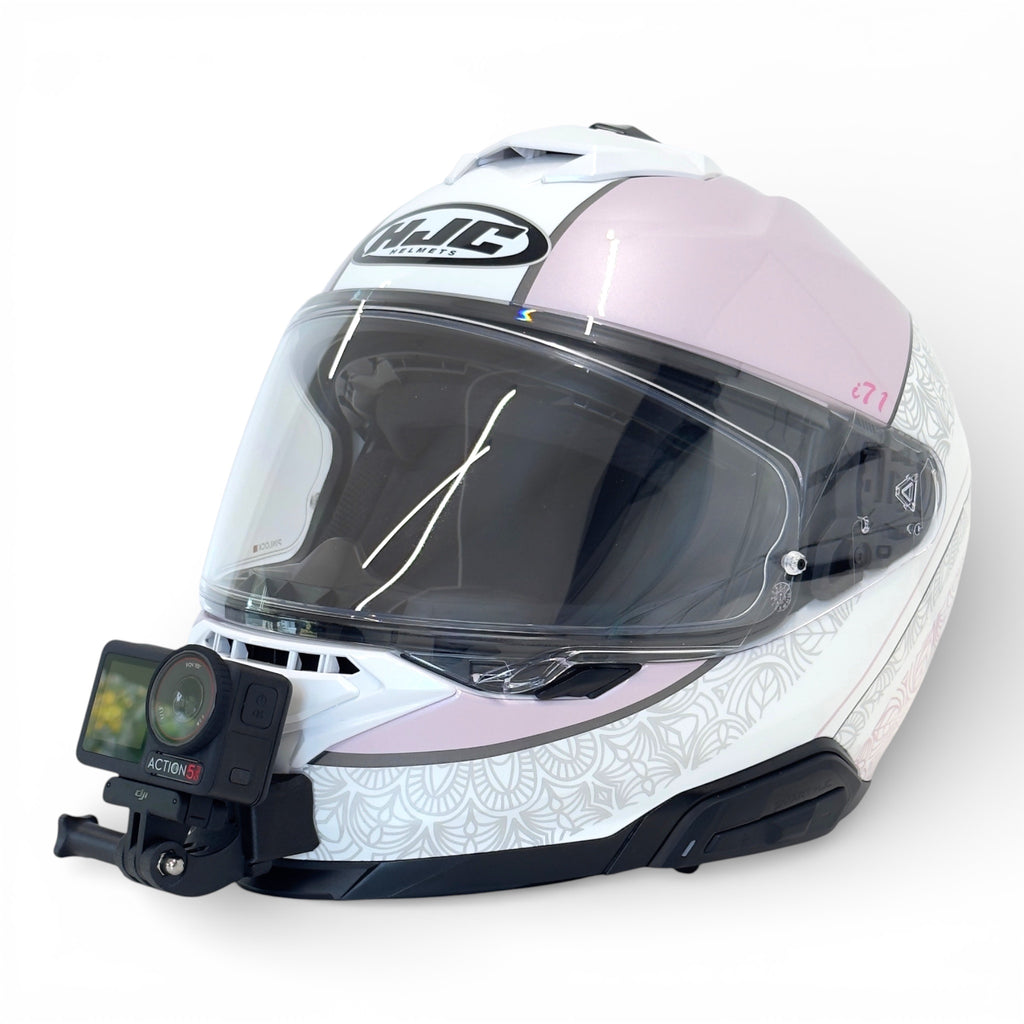 Casco HJC i71 con soporte de mentonera RiderMounts y cámara de acción montada