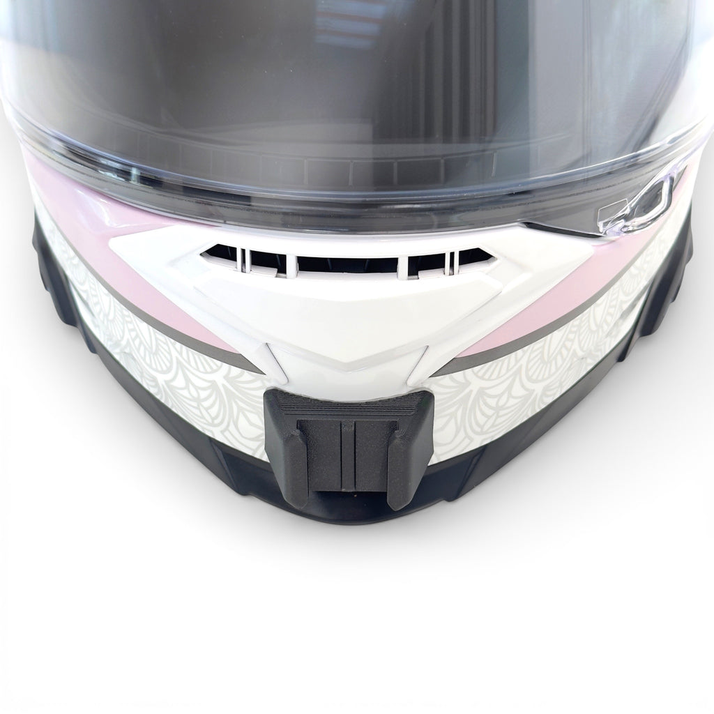 Vista frontal del casco HJC i71 con el soporte de mentonera RiderMounts montado