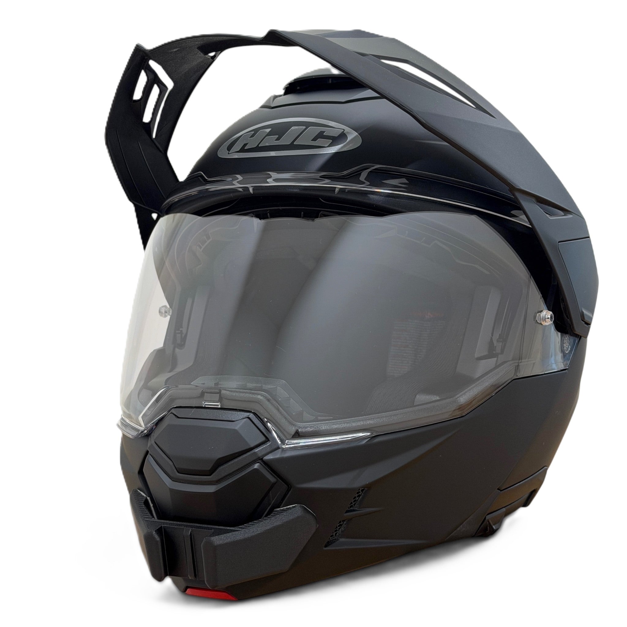 Casco HJC i80 con el soporte de mentonera RiderMounts instalado