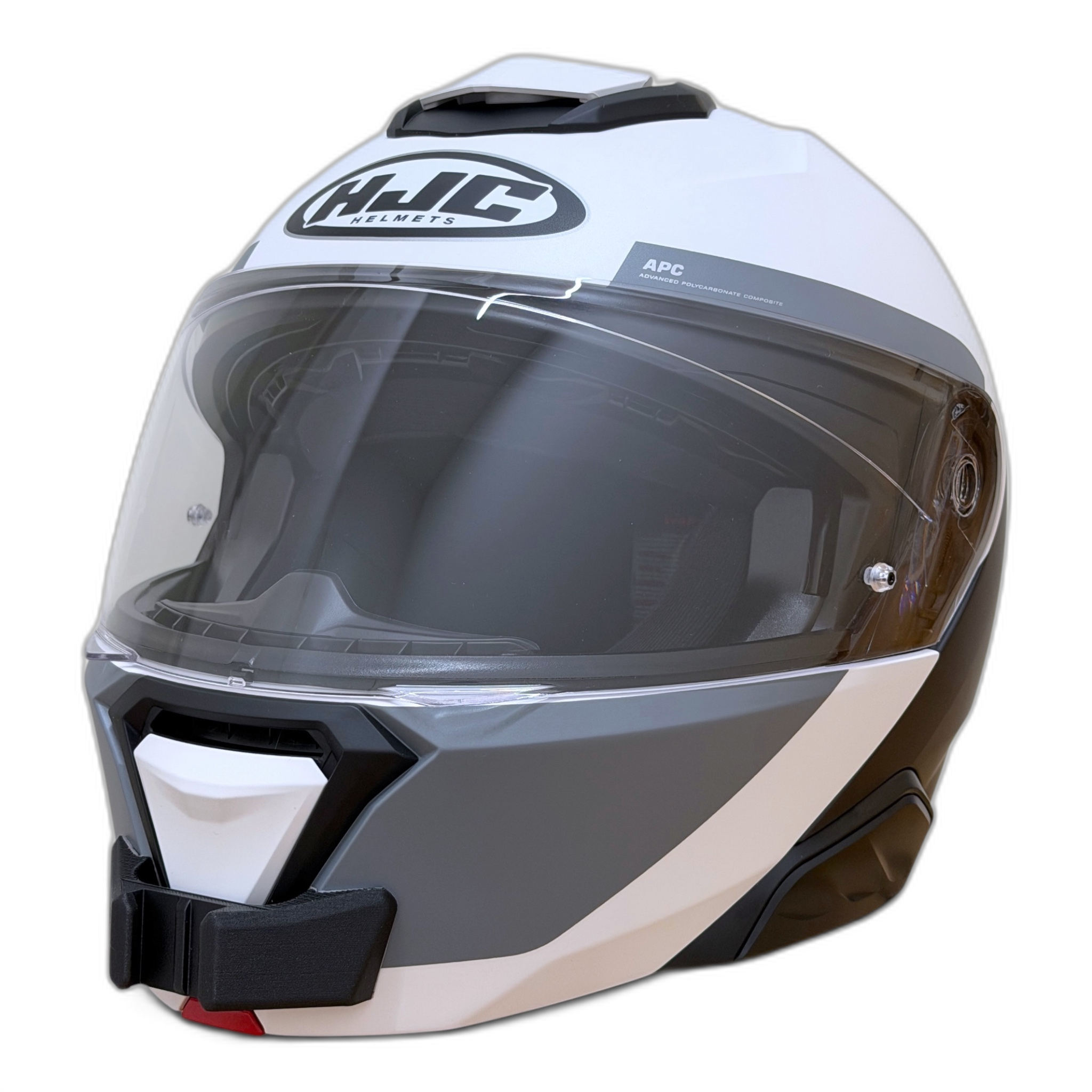 Casco HJC i91 con el soporte de mentonera RiderMounts instalado