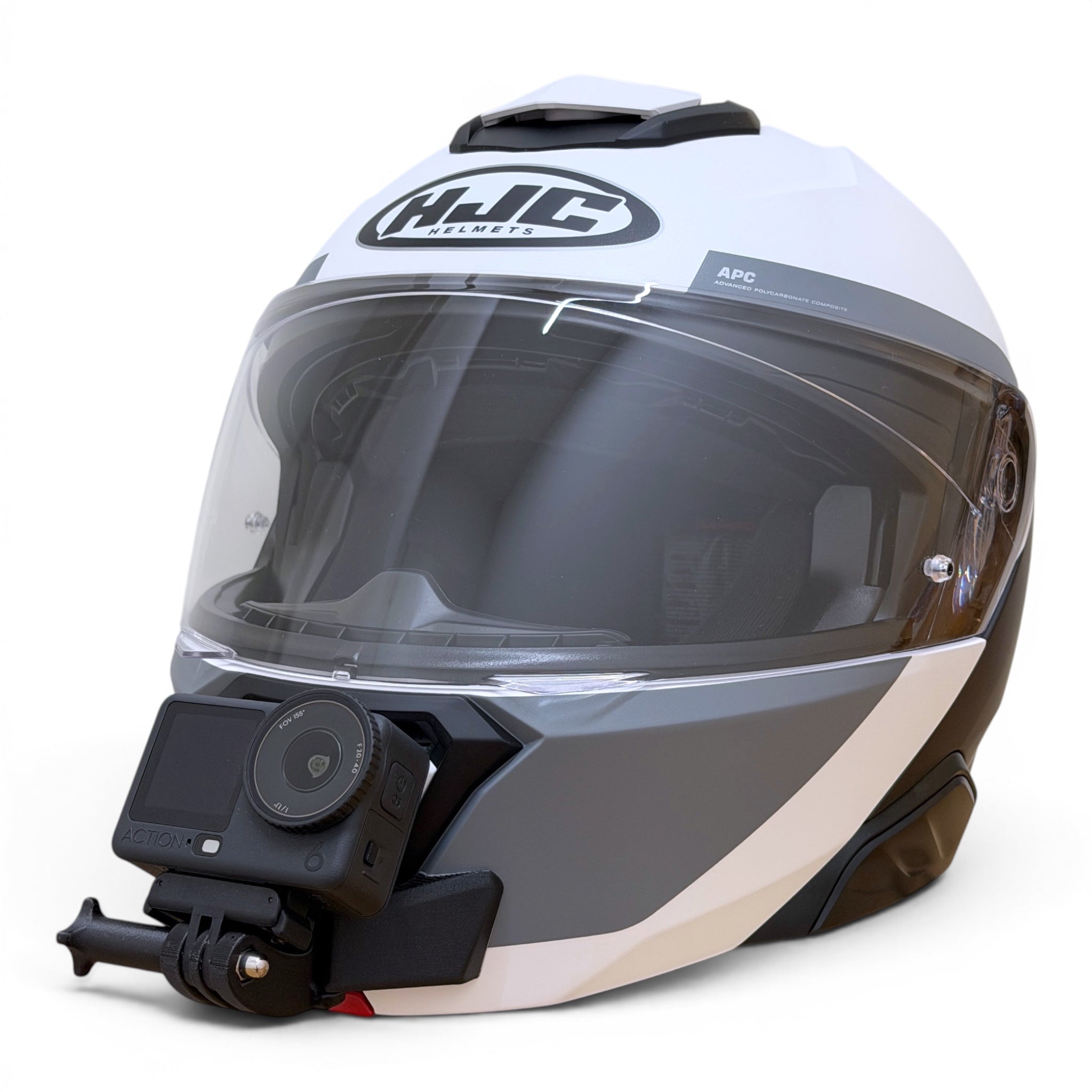 Casco HJC i91 con soporte de mentonera RiderMounts y cámara de acción montada