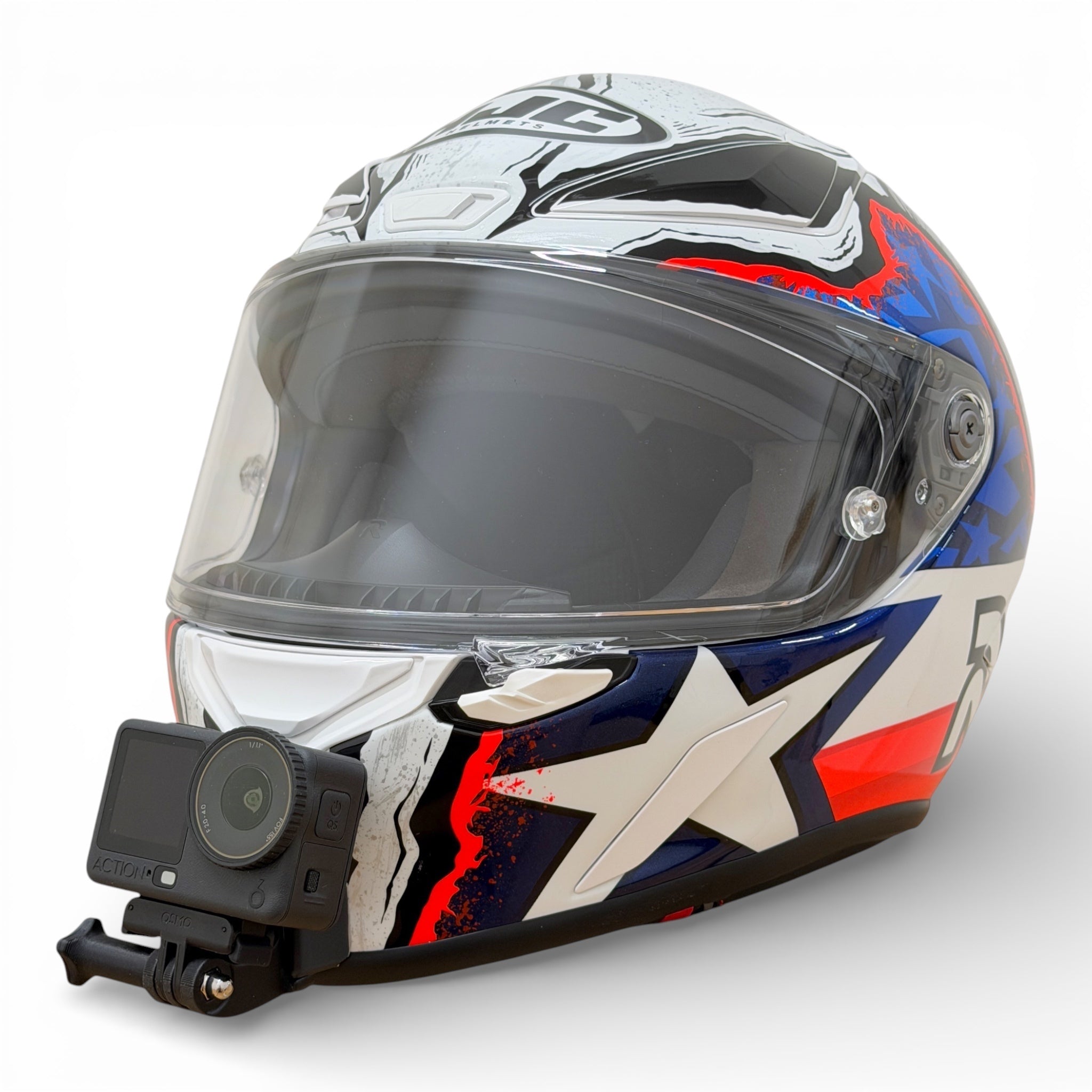Casco HJC RPHA 1 con soporte de mentonera RiderMounts y cámara de acción montada