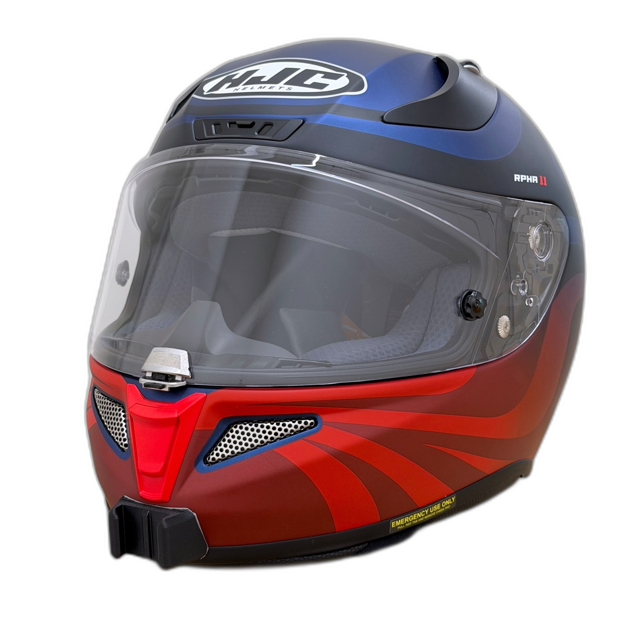 Casco HJC RPHA 11 con el soporte de mentonera RiderMounts instalado