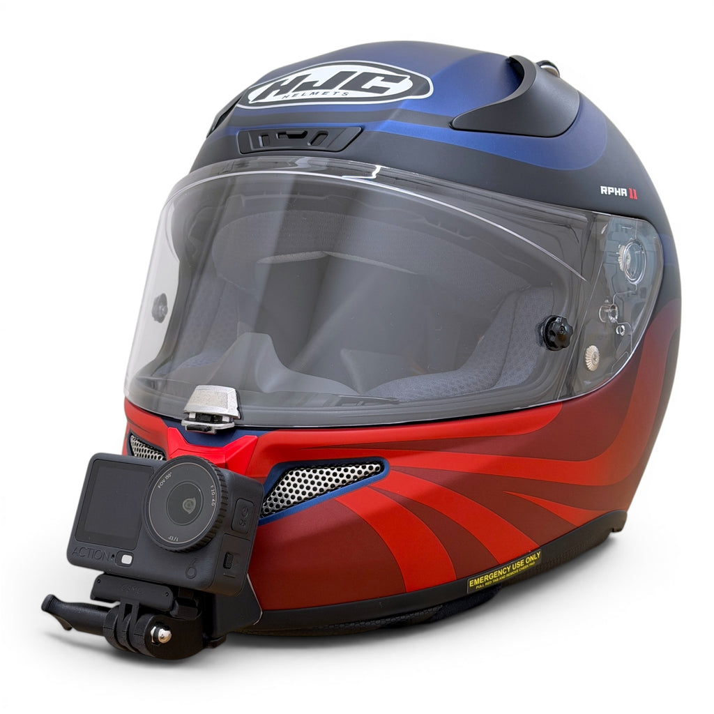 Casco HJC RPHA 11 con soporte de mentonera RiderMounts y cámara de acción montada