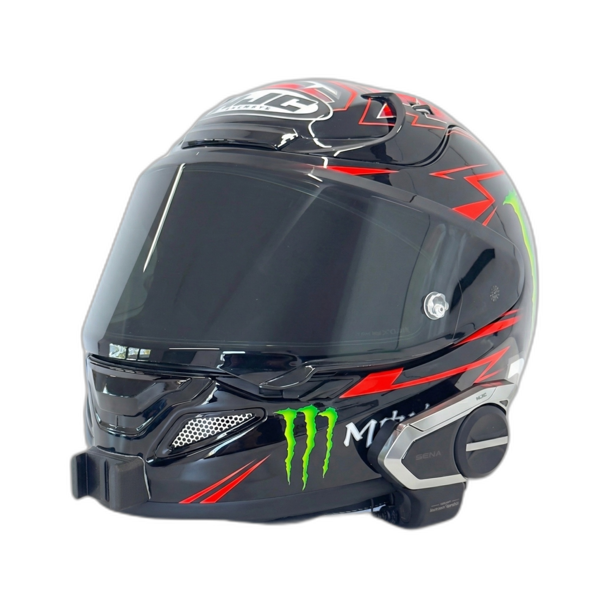 Casco HJC RPHA 12 con el soporte de mentonera RiderMounts instalado